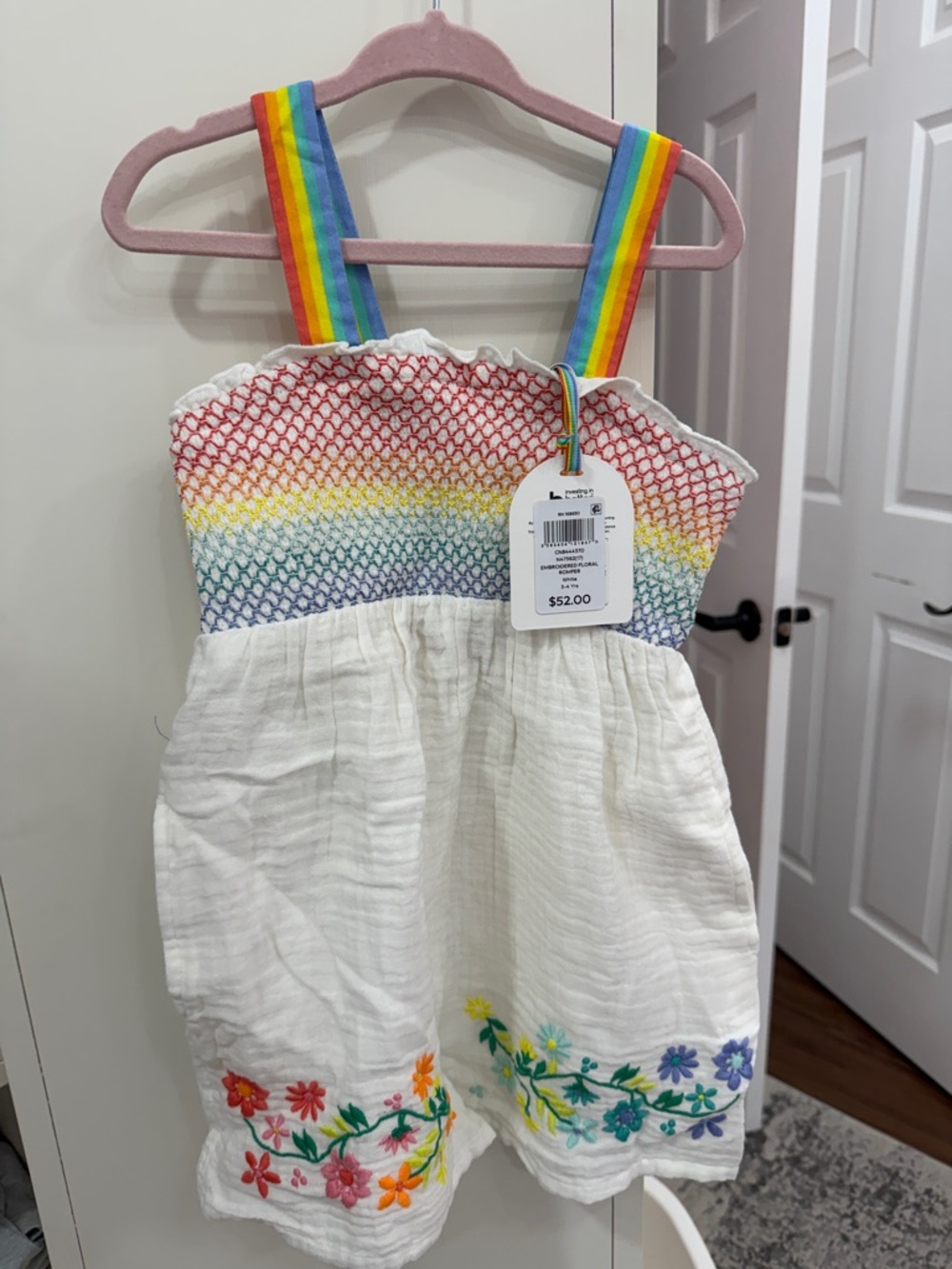 Girls' Rainbow Smocked Romper - White with Multicolor